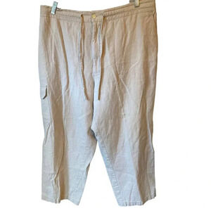 George Foreman Linen Cotton Blend Cargo Casual Pullon Pants Women Plus 1X Pocket